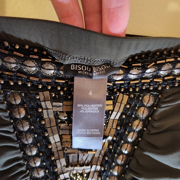 Bissou Bissou Strapless Mini Dress SZ 4 Green Beading Detail Party Embroidered - Picture 6 of 6